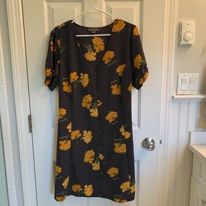 Floral black and yellow button up dress